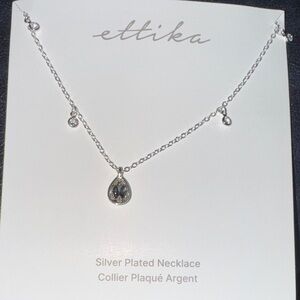 Ettika Silver Plated Necklace with Teardrop Pendant. Includes Dust Bag.